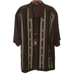 Silversilk Men XL Brown Button-Up Shirt With Striped Pattern & Collared Neckline